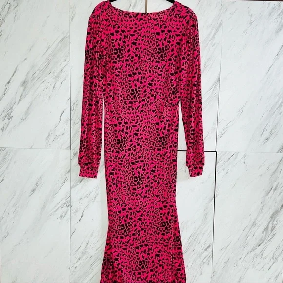 Nasty Gal Animal Instincts Leopard Print Puff Balloon Stretch Midi Dress 2 - Picture 8 of 10
